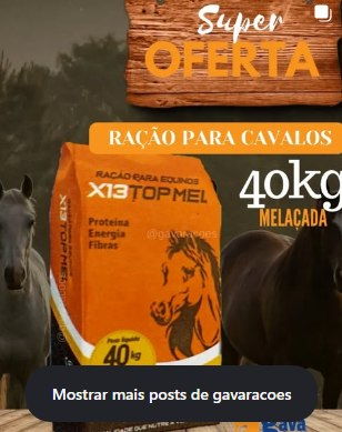 Post Instagram: oferta de ração para cavalos